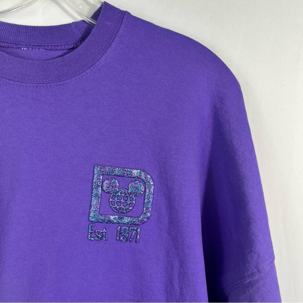 Disney Parks x Spirit Jersey Potion Purple Oversized Glitter Spellout Shirt NWT - Picture 3 of 6